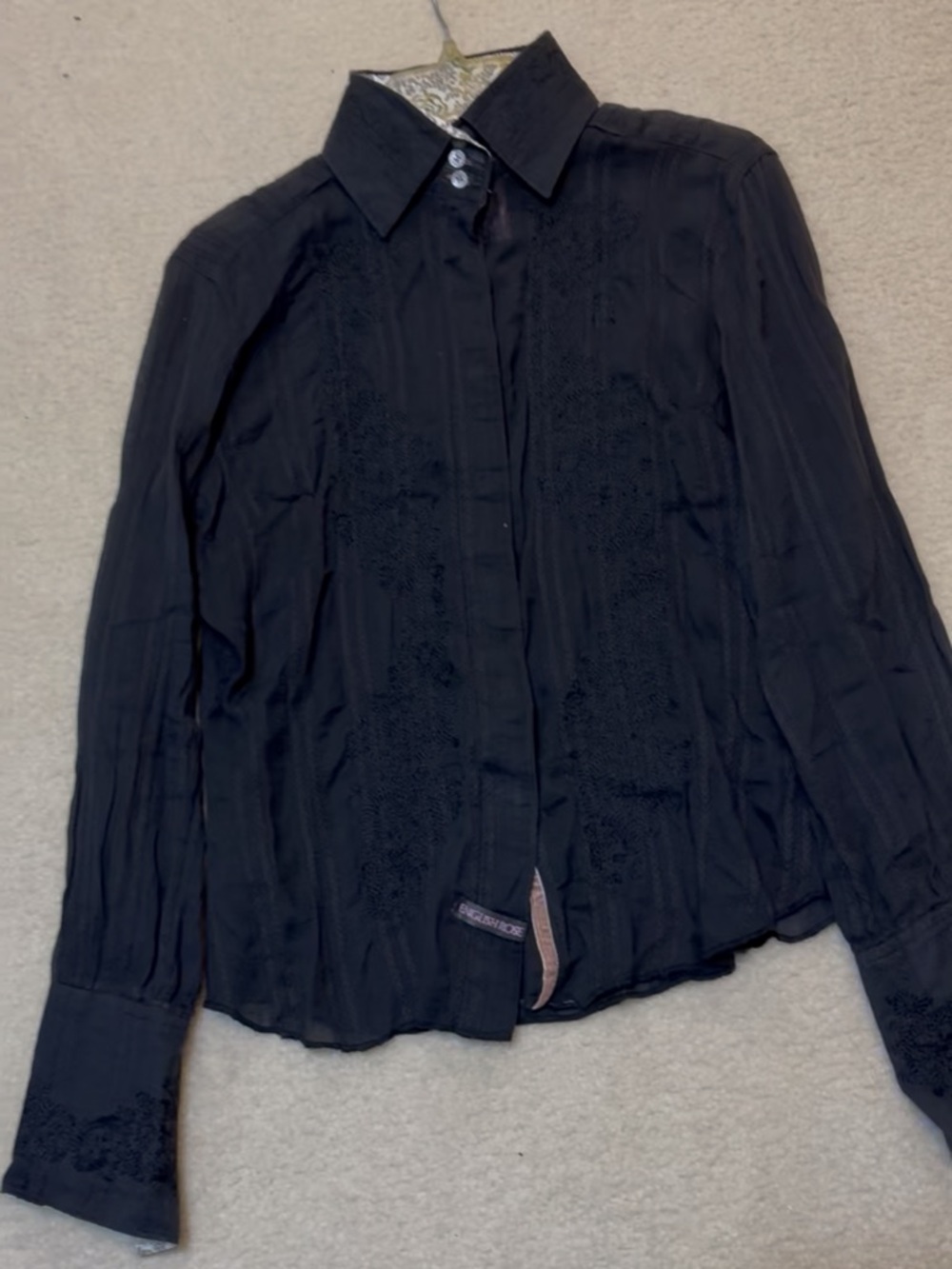 Women's Navy Button Down Sheer Long Sleeve Tailored Shirt & Button Down Wrists